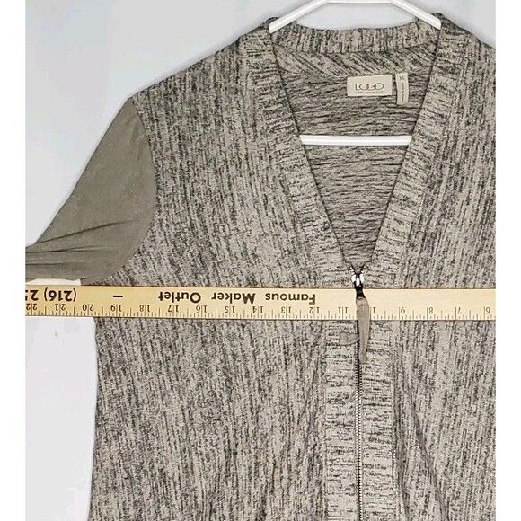 Logo Lori Goldstein Cardigan Women XS Taupe Knit Faux Suede V-Neck Zip Pocket - Picture 6 of 8